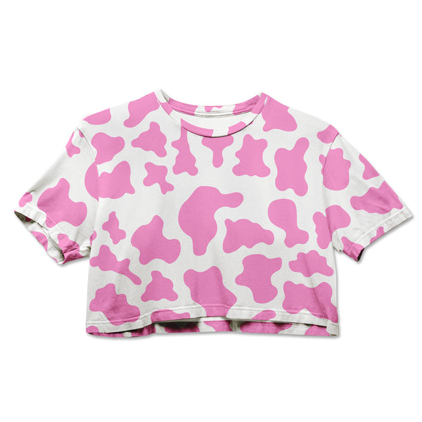 Cotton Crop Tee - Pink Cow Print