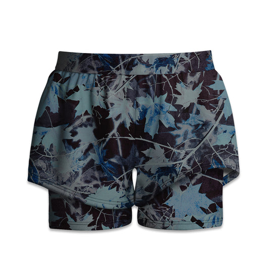 Printed Liner Shorts - Blue & Black Maple Leaves