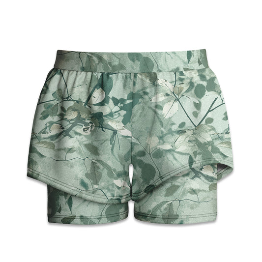 Printed Liner Shorts - Green Leaves