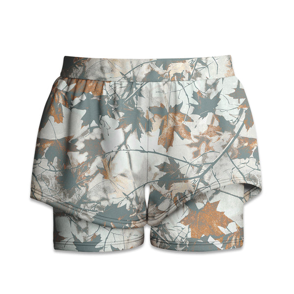 Printed Liner Shorts - Grey & Orange Maple Leaves