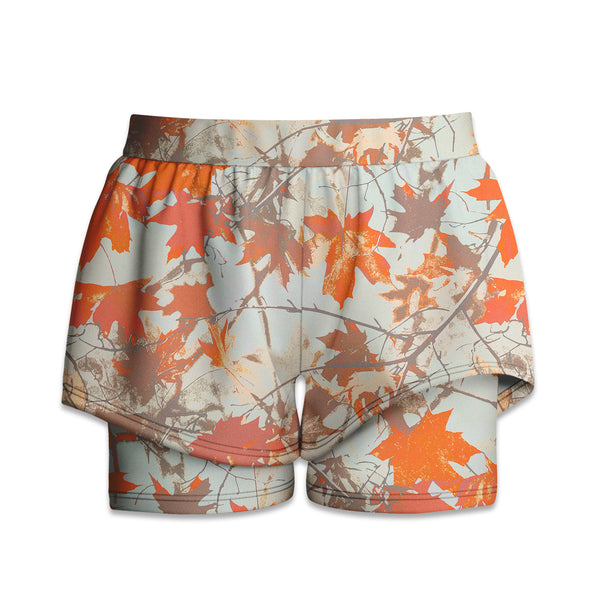 Printed Liner Shorts - Orange Maple Leaves