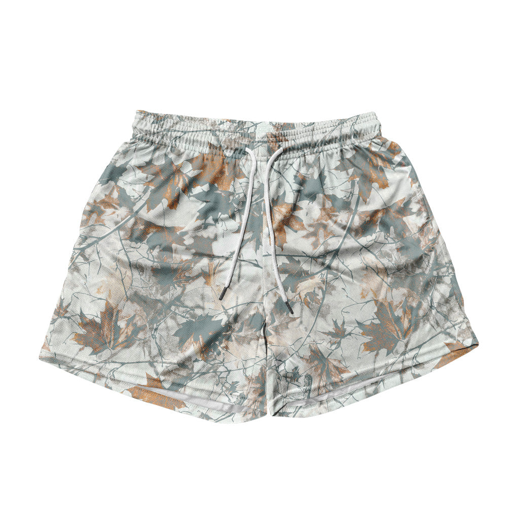 Basic Mesh Short - Grey & Orange Maple Leaves