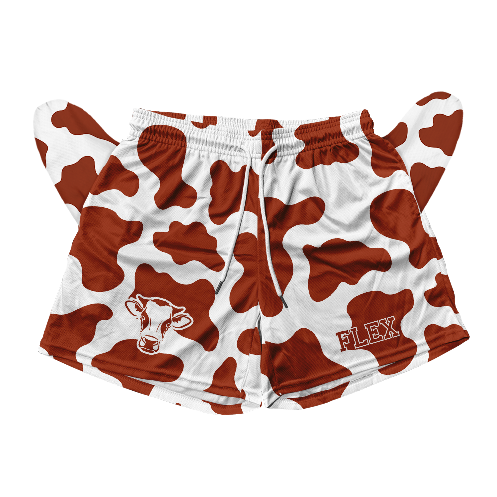 Basic Mesh Short - Brown Cow Print