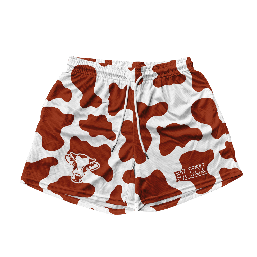 Basic Mesh Short - Brown Cow Print