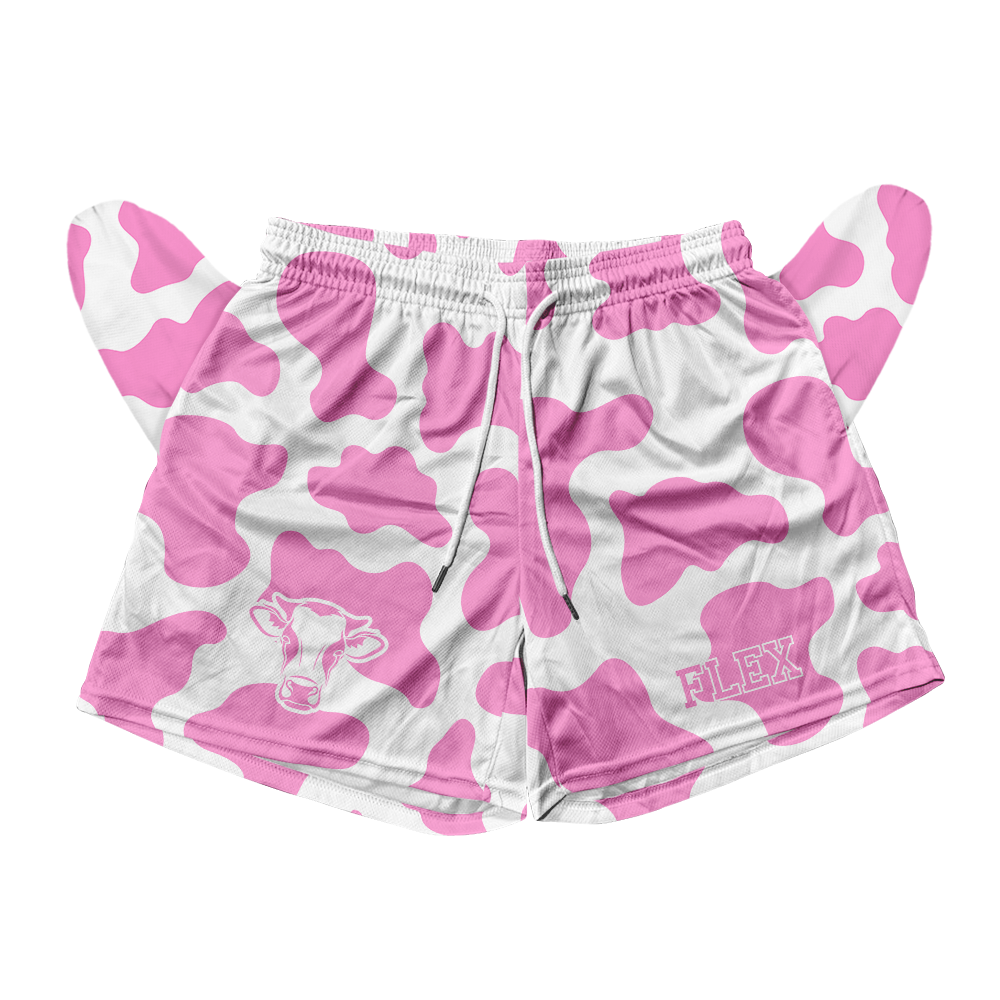 Basic Mesh Short - Pink Cow Print