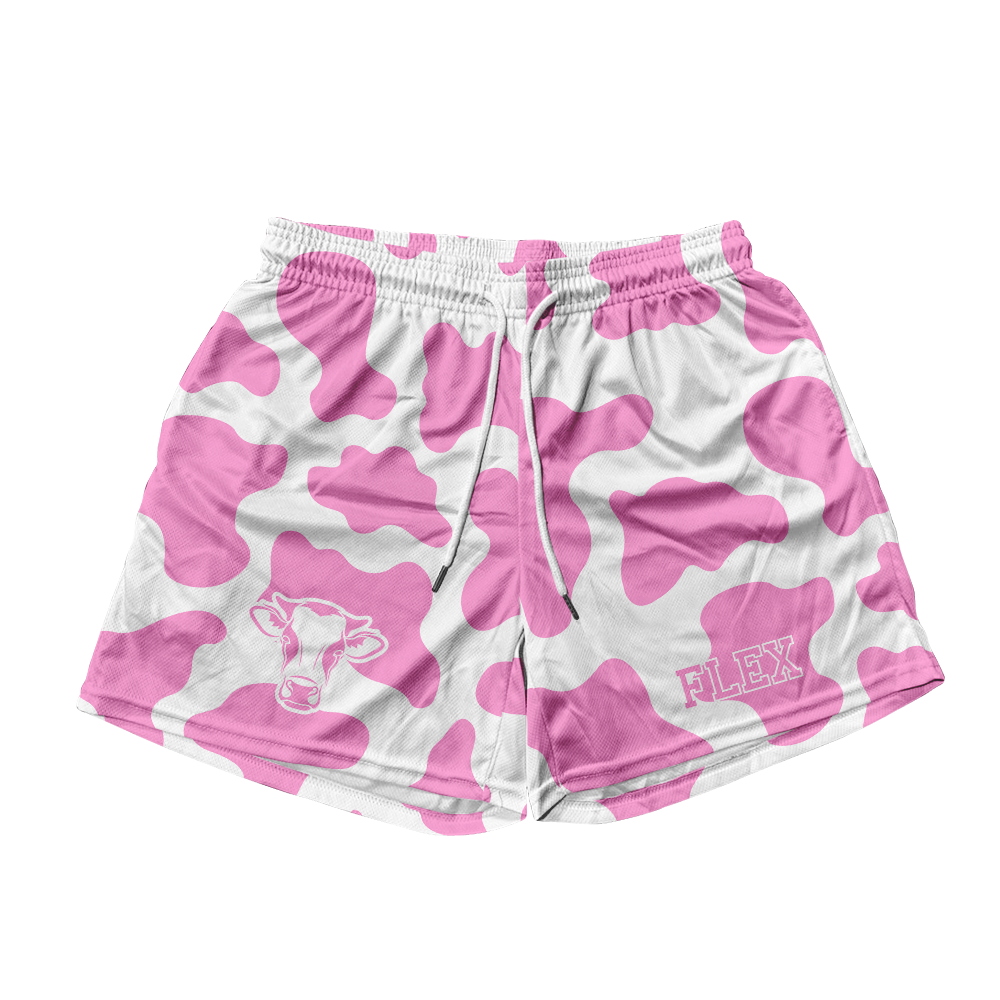 Basic Mesh Short - Pink Cow Print