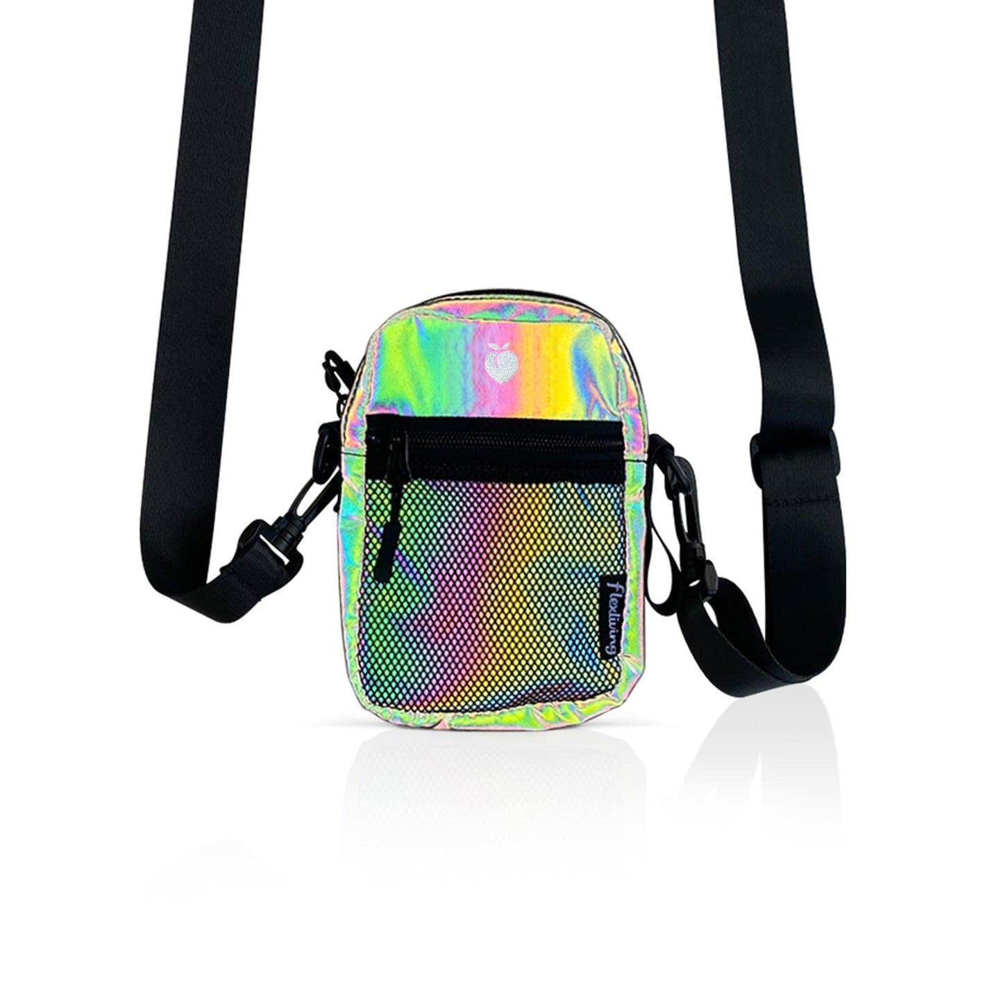 Rainbow Reflective Shoulder bag printed outer fabric that is perfect for festivals, shows, hiking, inner-space voyages, or anything your adventure calls for!