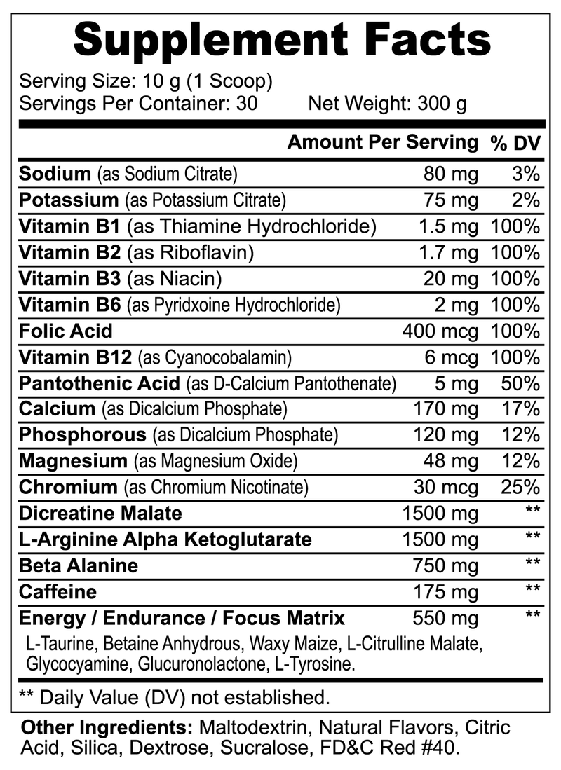 Oversize Gymrat Nutrition Facts