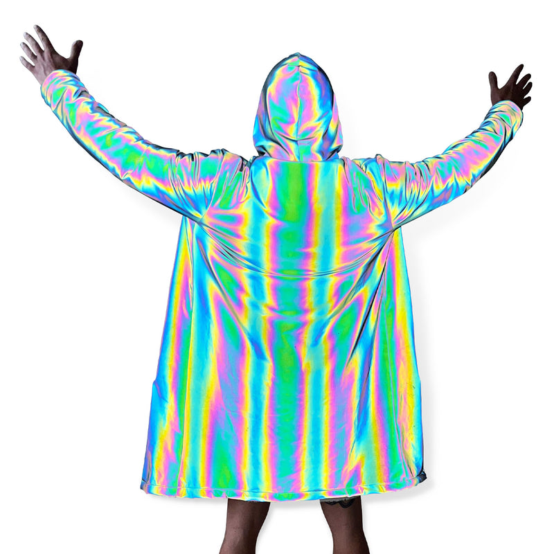 Unisex Holographic Reflective Jacket, Rainbow Rave Wear Coat