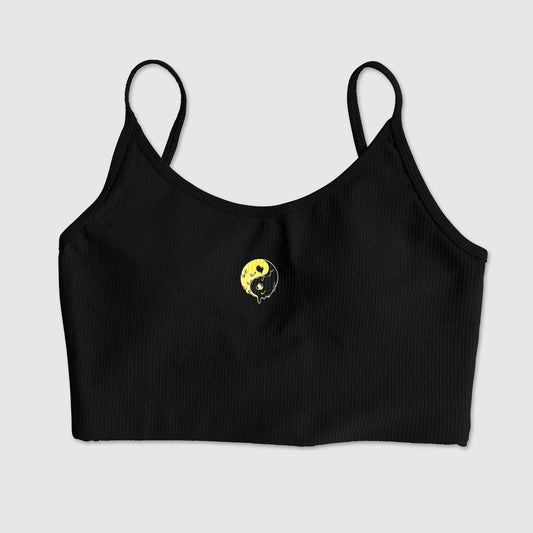 Ribbed String Crop Tank Yin Yang Drip - Black