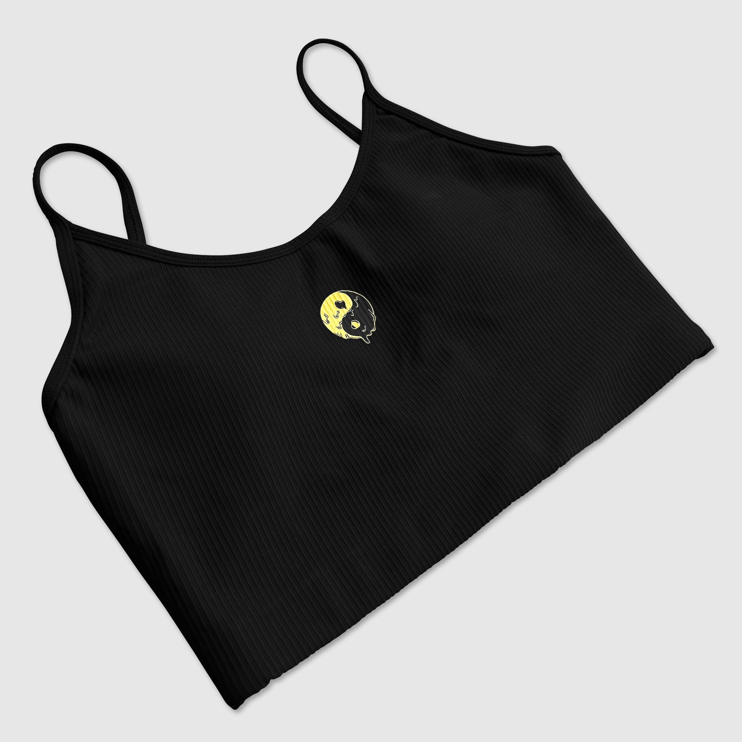 Ribbed String Crop Tank Yin Yang Drip - Black